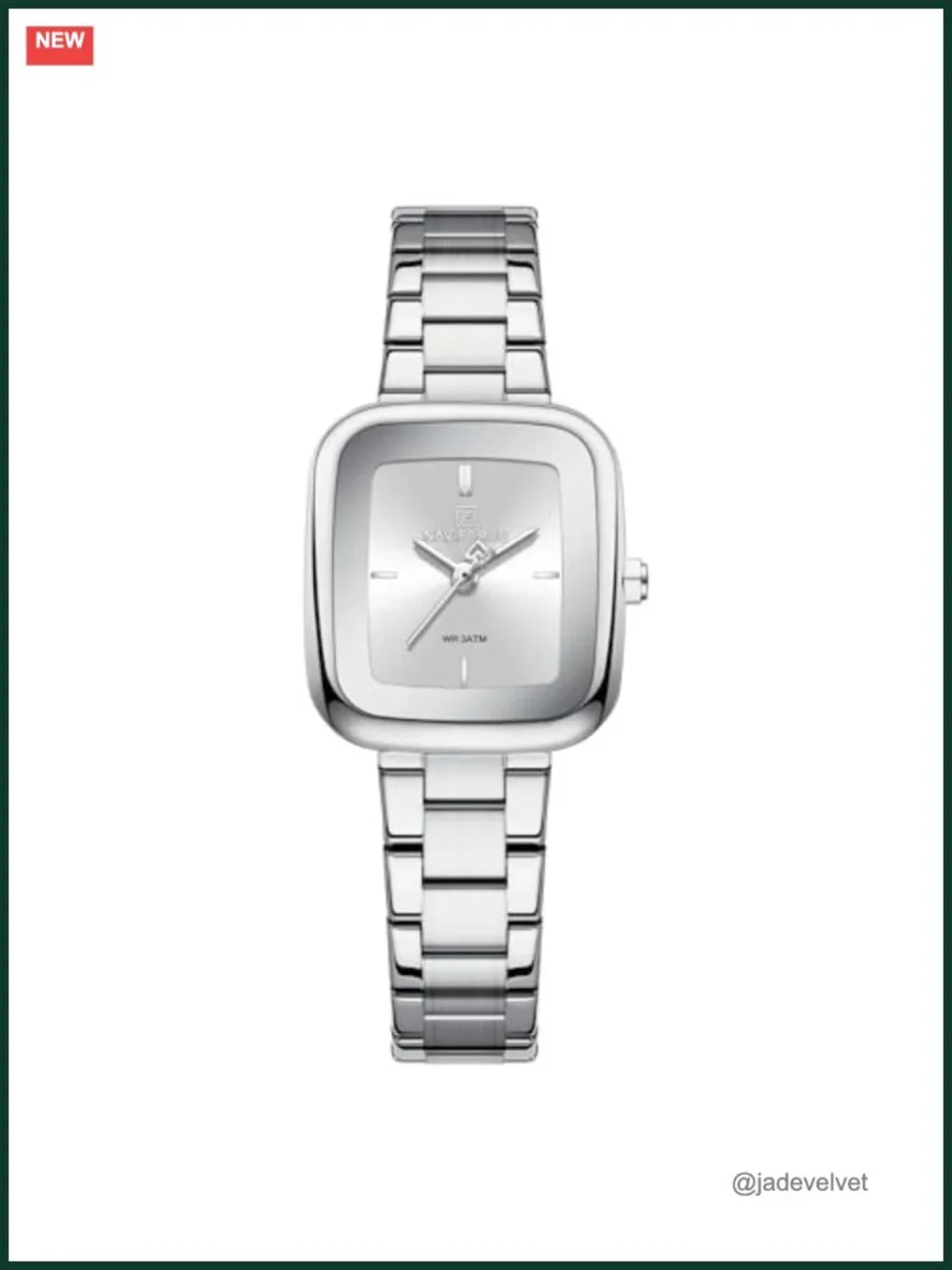 Vintage Square Case Watch, Stainless Steel Band, Waterproof, Gift for Her